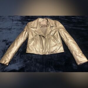 Blank NYC super soft vegan Moto silver quilted satin jacket size S,XS